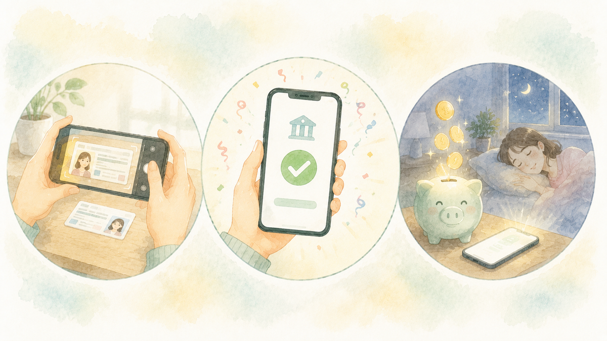 ネット銀行を始める3ステップ：本人確認書類をスマホで撮影・アプリで開設完了・寝ている間も高金利